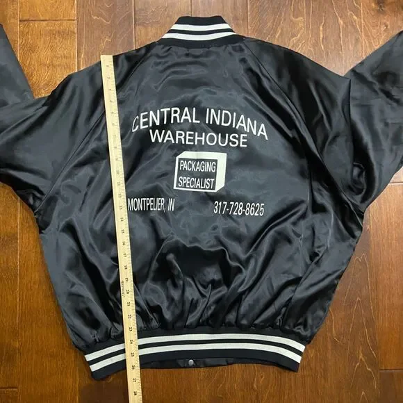 West Ark Vintage 70s 80s Central Indiana Warehouse Bomber Jacket Black Mens 2XL - Picture 10 of 10